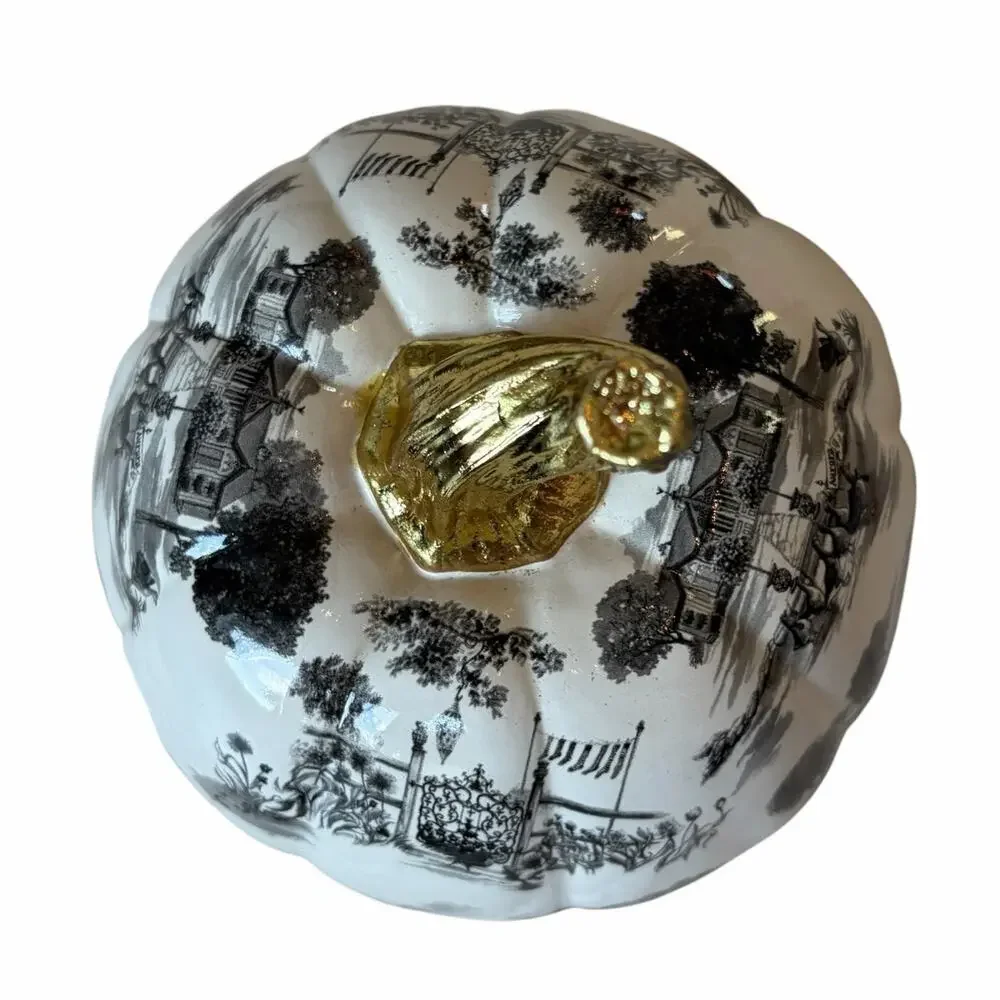 NEW Mackenzie Childs Black Toile Small Pumpkin in Original Box